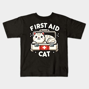 First Aid Cat Pun Nurse Doctor Healthcare Novelty Funny Cat Kids T-Shirt